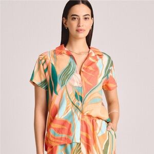 Vitamin A Women's Short Sleeve Cover Up Shirt - Multi Floral Print XL new